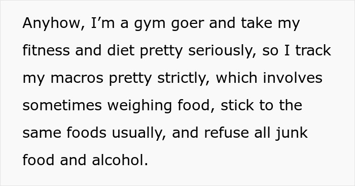 Excerpt from a health nut gym goer explaining strict diet habits and refusal of junk food and alcohol. Excerpt from a health nut gym goer explaining strict diet habits and refusal of junk food and alcohol.