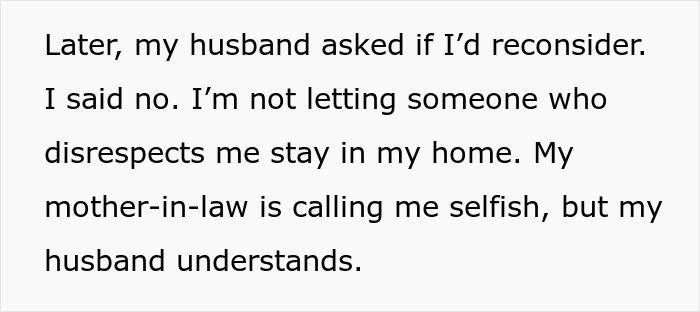 Text excerpt about woman refusing homeless sister-in-law to stay at home, highlighting family conflict and disrespect. Text excerpt about woman refusing homeless sister-in-law to stay at home, highlighting family conflict and disrespect.
