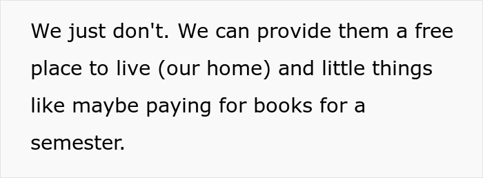 Text excerpt on a white background discussing limited college fund support, relating to choosing nose job over kids college funds. Text excerpt on a white background discussing limited college fund support, relating to choosing nose job over kids college funds.
