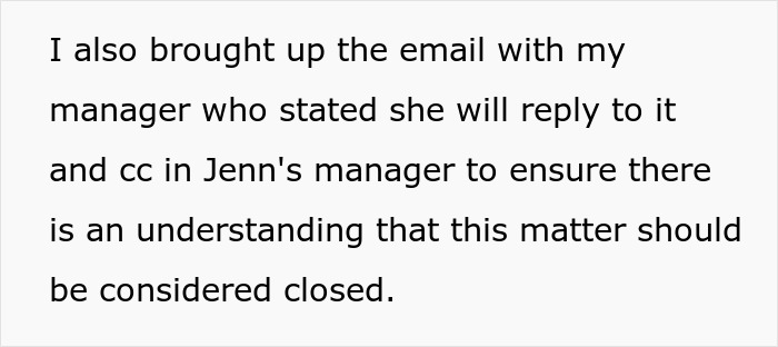 Text snippet showing an email about a manager's reply regarding an office expectation and understanding closure. Text snippet showing an email about a manager's reply regarding an office expectation and understanding closure.