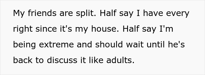 Text image showing a debate about giving a key to girlfriend’s house, with divided opinions among friends.