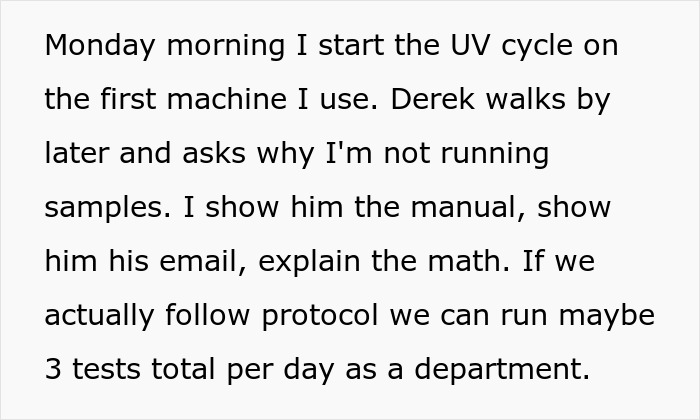 Text explaining starting a UV cycle by the book, following protocol limits testing to three per day in the office. Text explaining starting a UV cycle by the book, following protocol limits testing to three per day in the office.