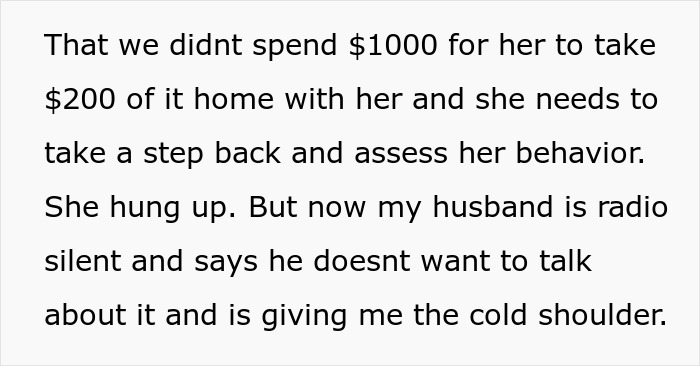 Text message discussing MIL treating Thanksgiving like a free buffet, hogging food, and causing family tension.