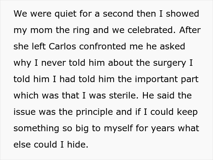 Text conversation showing conflict between a childfree couple after a prank reveals woman had a hysterectomy unknown to fiancé.