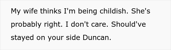 Text message expressing defiance about a neighbor's warning after parking dispute involving a male Karen. Text message expressing defiance about a neighbor's warning after parking dispute involving a male Karen.