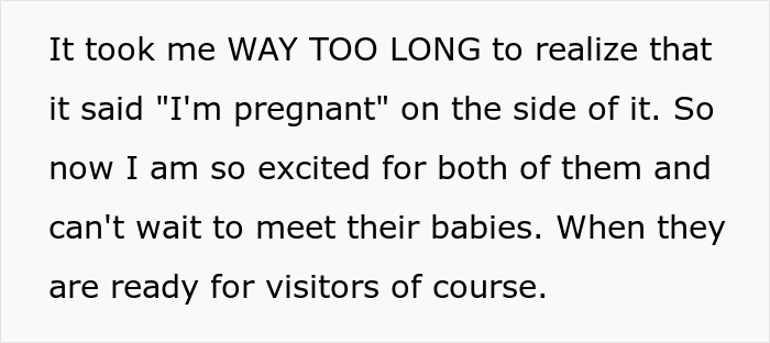 Text excerpt discussing excitement about pregnancy and meeting babies, related to cousin's family stealing spotlight controversy. Text excerpt discussing excitement about pregnancy and meeting babies, related to cousin's family stealing spotlight controversy.