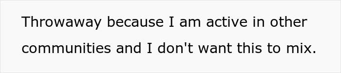 Text image showing a message about being active in other communities and not wanting to mix them.