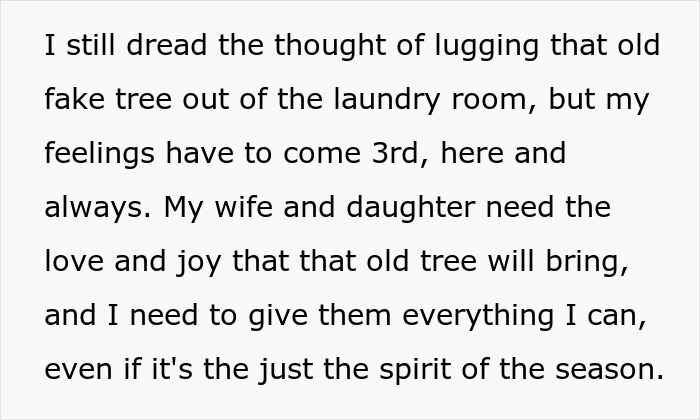 Text excerpt expressing a father's struggle to afford Christmas but wanting to bring joy to his wife and daughter.