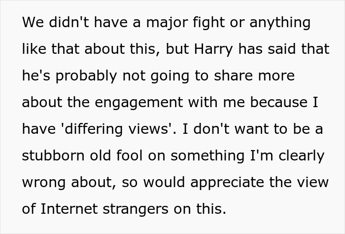 Text excerpt about a man thinking his proposal counts as a Christmas gift receiving a reality check. Text excerpt about a man thinking his proposal counts as a Christmas gift receiving a reality check.