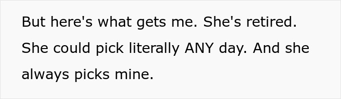 Text excerpt highlighting future MIL scheduling family events on days lady is working, creating conflict in family plans. Text excerpt highlighting future MIL scheduling family events on days lady is working, creating conflict in family plans.