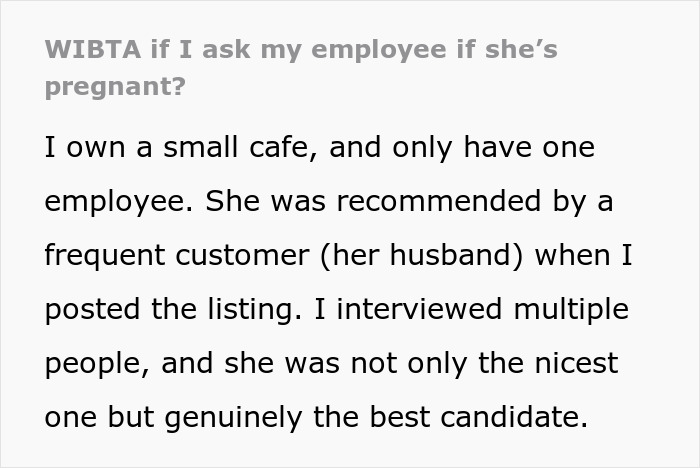 Text about boss wondering if asking employee if she’s pregnant is appropriate in a right to fire state context.