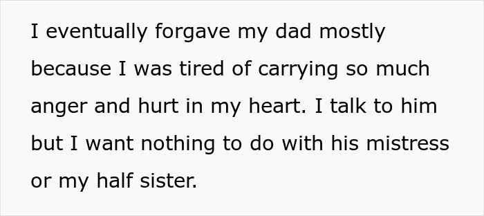 Text excerpt about a woman refusing to pay for dad’s lovechild surgery using inheritance money, causing family conflict.
