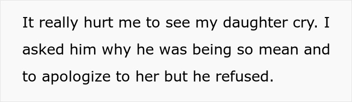 Text on a white background expressing hurt over boyfriend refusing to apologize to daughter, highlighting snitch drama.