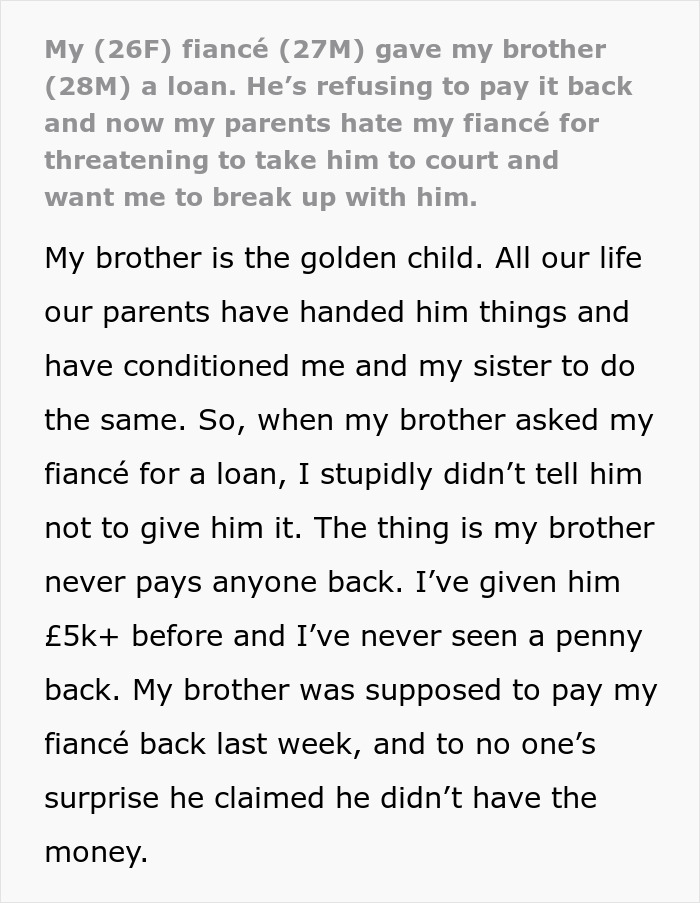 Text about bride’s family conflict after fiancé threatens to take her brother to court over unpaid loan refusal. Text about bride’s family conflict after fiancé threatens to take her brother to court over unpaid loan refusal.
