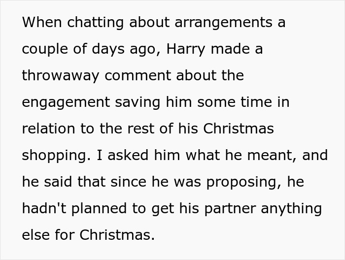 Man thinks proposal counts as Christmas gift, hoping engagement saves time on holiday shopping plans. Man thinks proposal counts as Christmas gift, hoping engagement saves time on holiday shopping plans.
