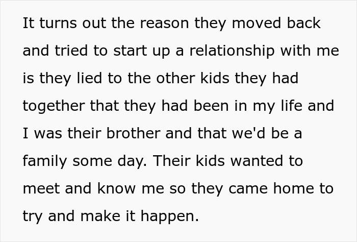 Text describing parents wanting their abandoned son to reconnect and build a happy family with siblings after years. Text describing parents wanting their abandoned son to reconnect and build a happy family with siblings after years.