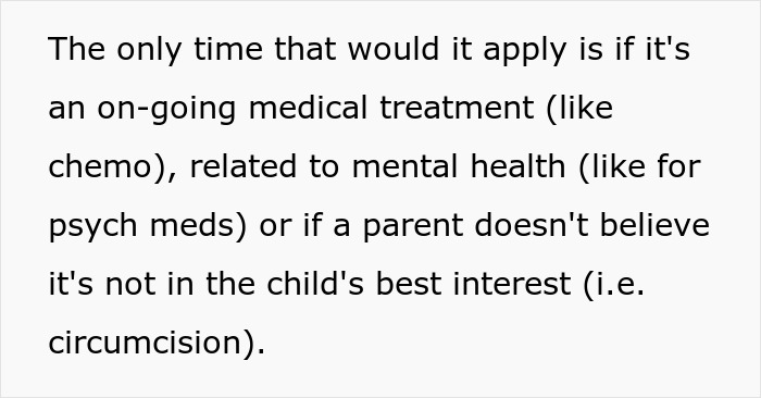 Text image discussing conditions under which parental approval may apply for medical or cosmetic procedures on children. Text image discussing conditions under which parental approval may apply for medical or cosmetic procedures on children.