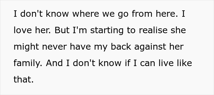 Text excerpt showing a man expressing doubts about his relationship and family support in a funny guy mocking daughter's boyfriend context.