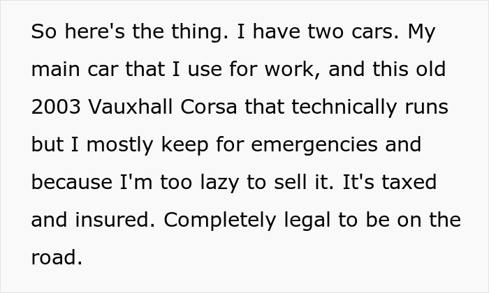 Text excerpt from a story about a male Karen refusing to park correctly and a neighbor’s revenge after warnings fail.