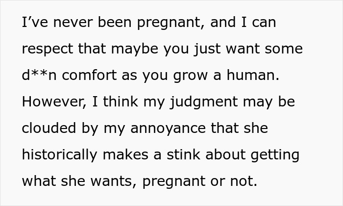 Text excerpt about a pregnant SIL offended after being given an air mattress and denied the couple’s room. Text excerpt about a pregnant SIL offended after being given an air mattress and denied the couple’s room.
