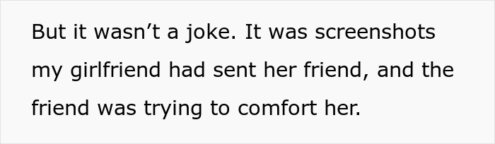 Text from a message explaining screenshots sent by girlfriend revealing true colors, leading to man cutting ties with mother.