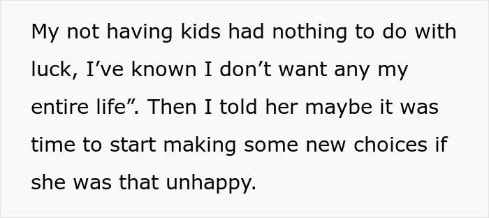 Text excerpt discussing choice of not having kids and advice to start making new choices if unhappy in a conversation about clingy children on vacation. Text excerpt discussing choice of not having kids and advice to start making new choices if unhappy in a conversation about clingy children on vacation.
