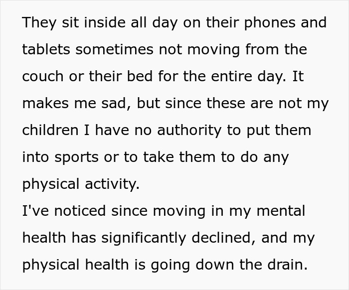 Text about woman realizing boyfriend wanted nanny with benefits, feeling sad and noticing decline in mental and physical health.