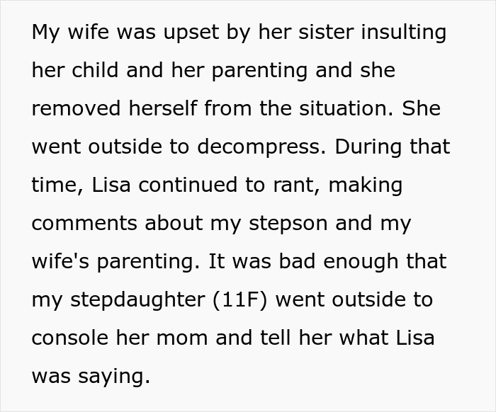 Husband removes wife and kids from Thanksgiving after sister’s tantrum insults parenting and stepson.