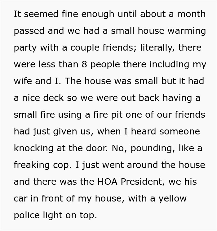 Man confronting stalkerish HOA president outside house with police light on car in intense neighborhood dispute. Man confronting stalkerish HOA president outside house with police light on car in intense neighborhood dispute.