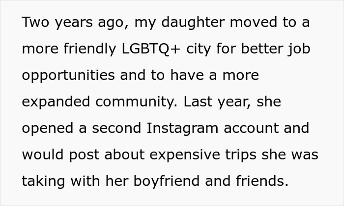 Text excerpt about a daughter’s money habits and mentions of surgeries, lifestyle, and social media posts. Text excerpt about a daughter’s money habits and mentions of surgeries, lifestyle, and social media posts.