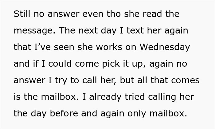 Text message conversation describing a woman refusing to return her coworker’s expensive jacket and avoiding contact. Text message conversation describing a woman refusing to return her coworker’s expensive jacket and avoiding contact.