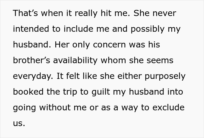 Text excerpt discussing a woman purposely excluding her sick daughter-in-law from a family holiday, causing tension.