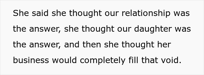 Text on white background discussing a wife prioritizing work over family, causing husband to feel like a single parent. Text on white background discussing a wife prioritizing work over family, causing husband to feel like a single parent.