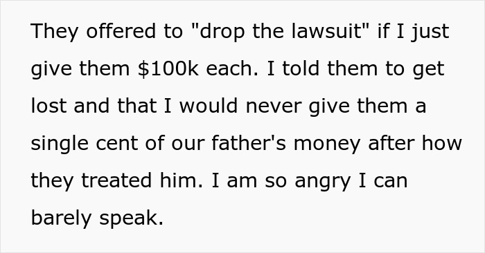 Alt text: Entitled siblings rage after learning dad cut them from his will, expressing anger over family and inheritance disputes. Alt text: Entitled siblings rage after learning dad cut them from his will, expressing anger over family and inheritance disputes.