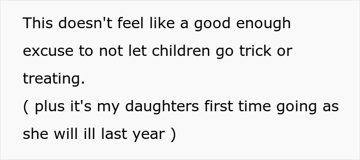 Text message expressing frustration over not allowing kids to go trick or treating on Halloween. Text message expressing frustration over not allowing kids to go trick or treating on Halloween.
