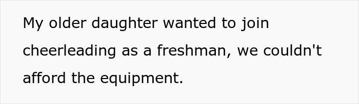 Text on a white background stating a personal story about choosing a nose job over kids college funds due to financial limits. Text on a white background stating a personal story about choosing a nose job over kids college funds due to financial limits.