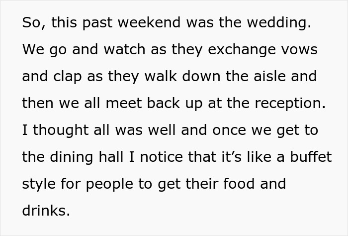 Bride looking mad at cousin wearing a dress at the wedding reception with buffet-style dining in the background Bride looking mad at cousin wearing a dress at the wedding reception with buffet-style dining in the background