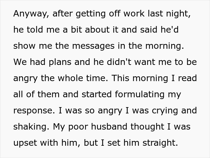 Text excerpt showing a woman’s emotional reaction after reading messages about celebrating Thanksgiving with her kid and MIL conflict. Text excerpt showing a woman’s emotional reaction after reading messages about celebrating Thanksgiving with her kid and MIL conflict.