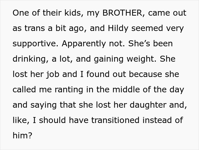 Text excerpt describing an evil stepmom struggling with drinking and job loss, highlighting poetic justice in family dynamics.