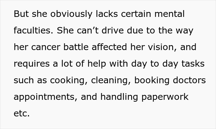 Text describing caretaker frustrations after sacrificing career, dealing with constant guilt trips from sister. Text describing caretaker frustrations after sacrificing career, dealing with constant guilt trips from sister.