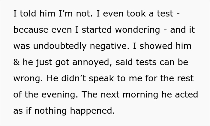Text excerpt describing a woman’s husband convinced she’s pregnant, revealing obsession as a sign of a serious condition. Text excerpt describing a woman’s husband convinced she’s pregnant, revealing obsession as a sign of a serious condition.