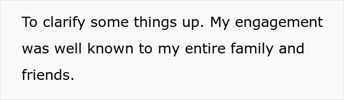 Text post showing a clarification about her engagement amid cousin's family accusing her of stealing spotlight. Text post showing a clarification about her engagement amid cousin's family accusing her of stealing spotlight.