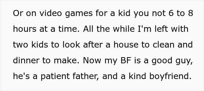 Text about woman realizing boyfriend wanted a nanny with benefits, highlighting challenges of childcare and relationship roles.
