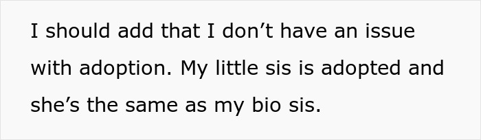 Text about adoption, sharing a personal view that adopted sister is the same as biological sister. Text about adoption, sharing a personal view that adopted sister is the same as biological sister.
