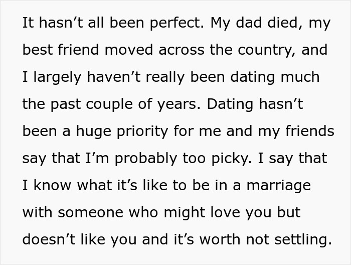 Text excerpt describing a woman’s experience five years after leaving her cheating husband, reflecting on dating and personal growth.