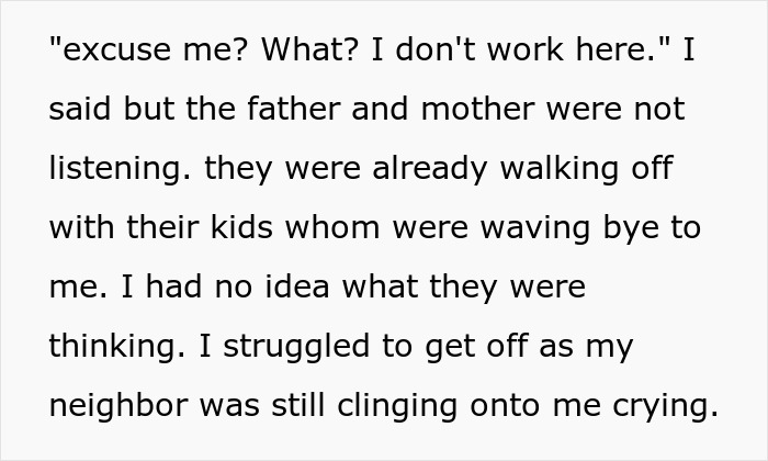 Alt text: Parents acting entitled at a haunted hayride abandoning their scared kids to a stranger’s care. Alt text: Parents acting entitled at a haunted hayride abandoning their scared kids to a stranger’s care.