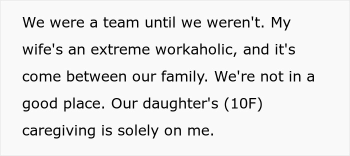 Man feeling hurt as wife prioritizes work over family, acting like a single parent to their 10-year-old child. Man feeling hurt as wife prioritizes work over family, acting like a single parent to their 10-year-old child.