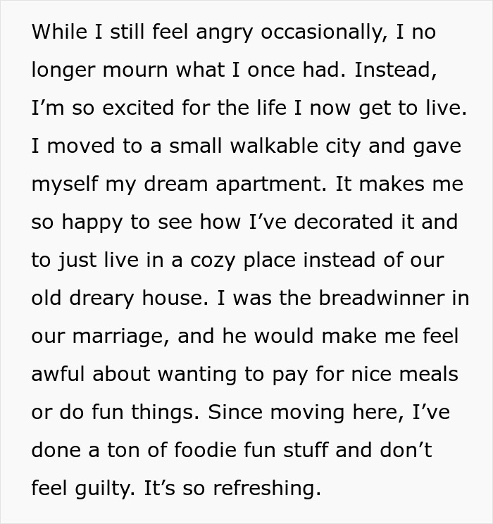 Alt text: Inspiring woman shares empowering update after leaving cheating husband and building a happy new life.