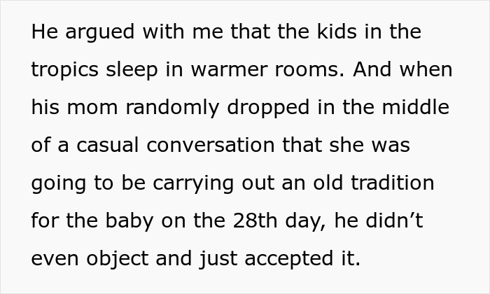 Text excerpt about a pregnant woman demanding husband respect during a family discussion on baby's tradition.