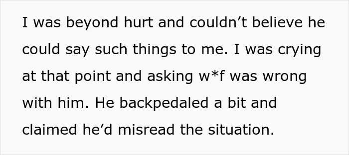 Text excerpt showing emotional reaction to man lying about a master’s degree and wife uncovering the truth.